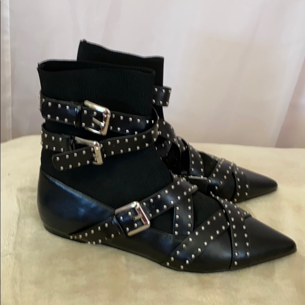 Zara Studded Buckle Flat Sock Ankle Boots 37/6.5